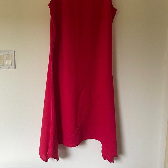 Linen blend red asymetrical midi summedress - viscose / linen / poly - Like new - Picture 3 of 6